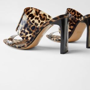 Zara animal print vinyl high heeled mules